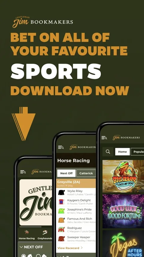 Gentleman Jim app download advert with three phone screens